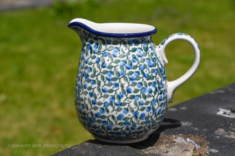 Polish Pottery Blue Berry Leaf Small Jug by Ceramika Artystyczna