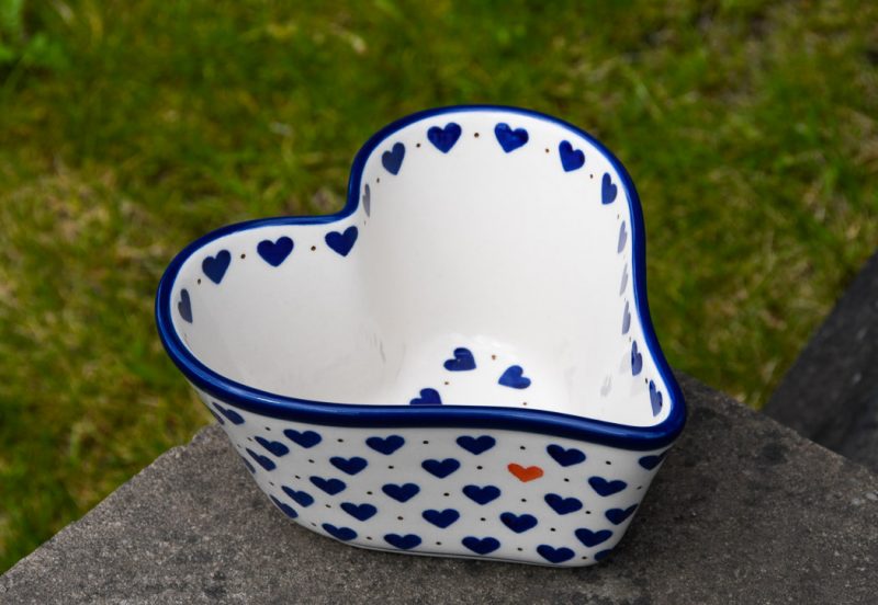 Polish Pottery Small Hearts Pattern Small Oven Dish by Ceramika Artystyczna