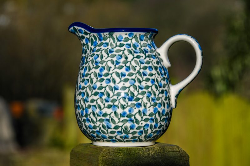 Polish Pottery Small Jug Blue Berry Leaf Pattern by Ceramika Artystyczna