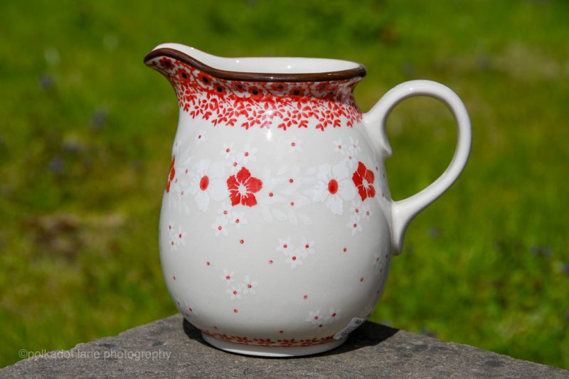 Polish Pottery Small Jug Red and White Flower Pattern by Ceramika Artystyczna