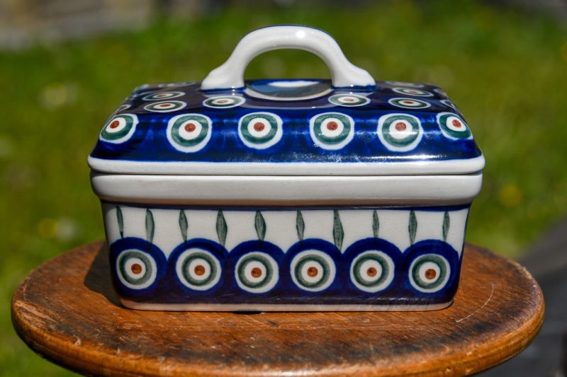 Polish Pottery Butter Butter Box Peacock Leaf pattern by Ceramika Artystyczna