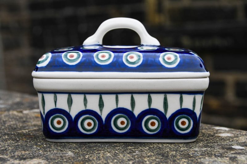 Polish Pottery Peacock Leaf butter Box by Ceramika Artystyczna from Polkadot lane UK