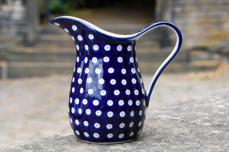 Blue Spotty Pattern Medium Size Jug by Ceramika Artystyczna Polish Pottery