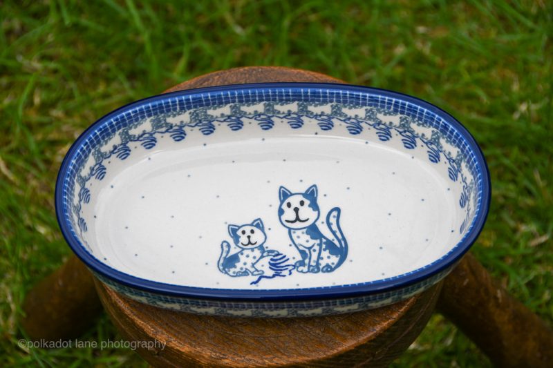 Cat Pattern Small Oval Serving Dish by Ceramika Artystyczna Polish Pottery