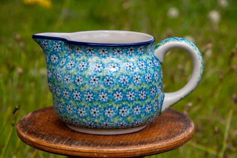 Polish Pottery Turquoise Daisy Squat Jug by Ceramika Artystyczna