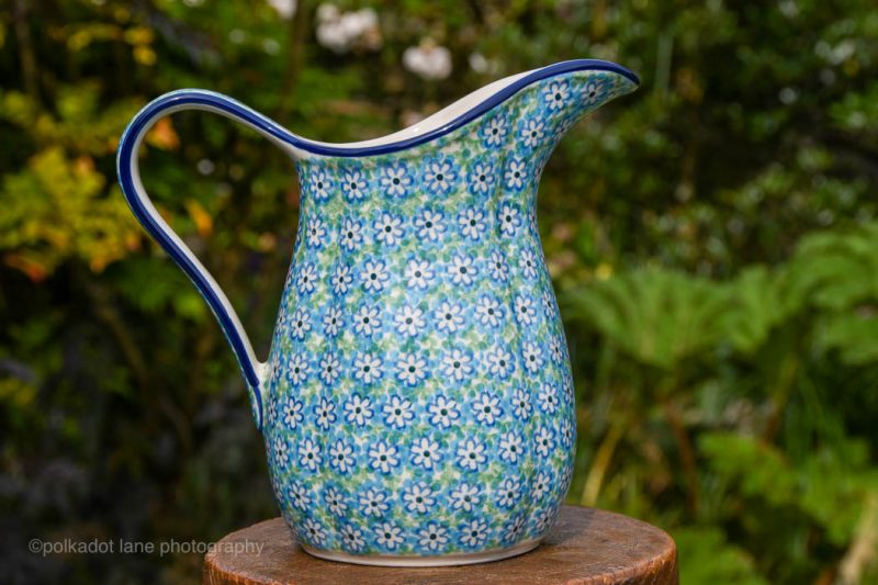 Turquoise Daisy Medium Spout Jug by Ceramika Artystyczna from Polkadot Lane UK