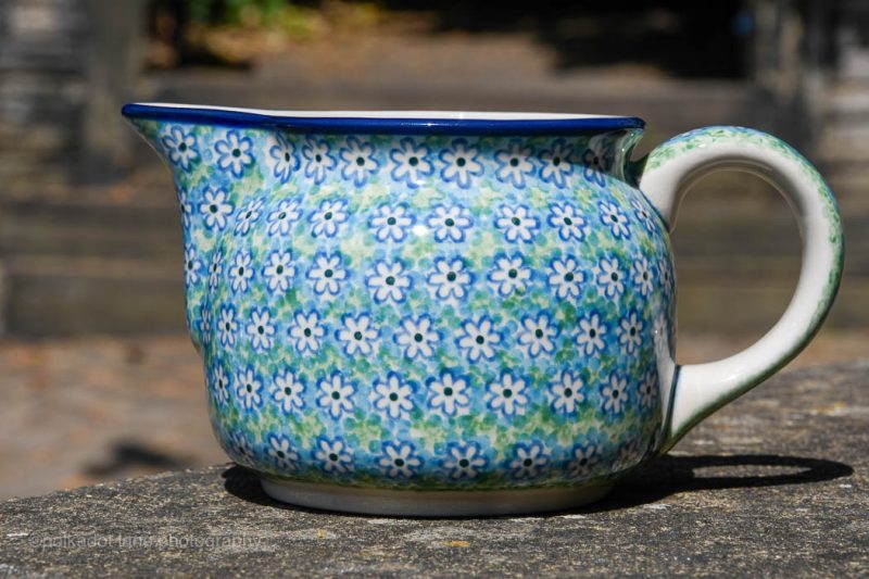 Polish Pottery Turquoise Daisy Stumpy Jug by Ceramika Artystyczna