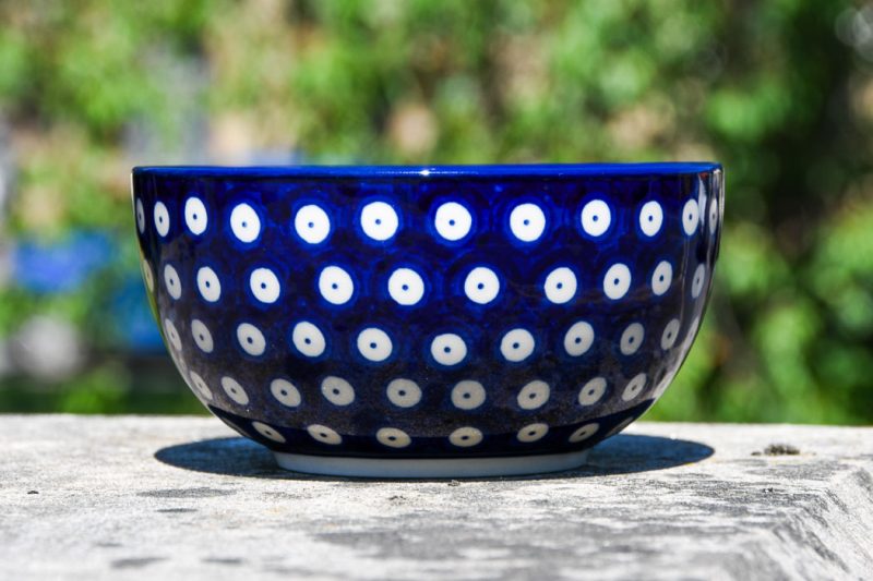 Polish Pottery Cereal Bowl Polkadot Blue pattern by ceramic Artystyczna