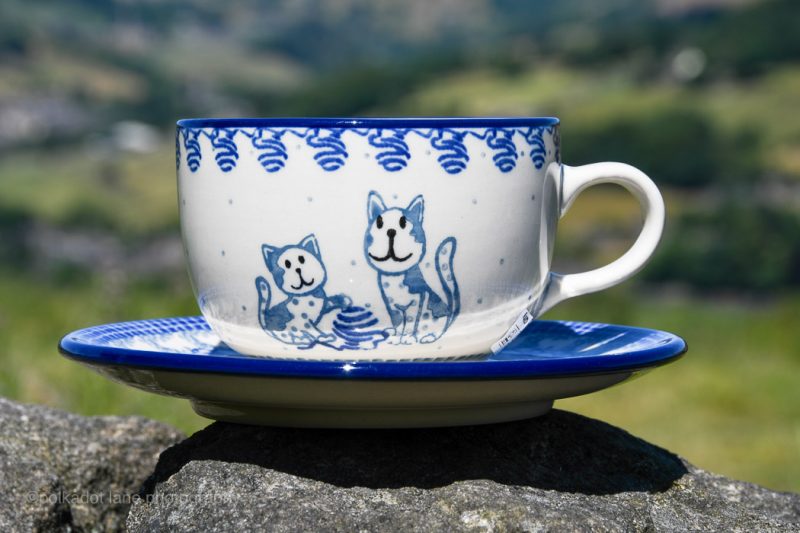 Polish Pottery Cat Patter Cup and Saucer from Polkadot Lane Polish Pottery UK store
