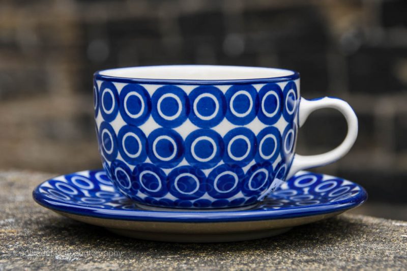 Polish Pottery Retro Circles Pattern Cup and Saucer by Ceramika Artystyczna