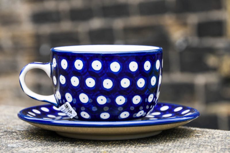 Polish Pottery Polkadot Blue Cup and Saucer from Polkadot Lane UK