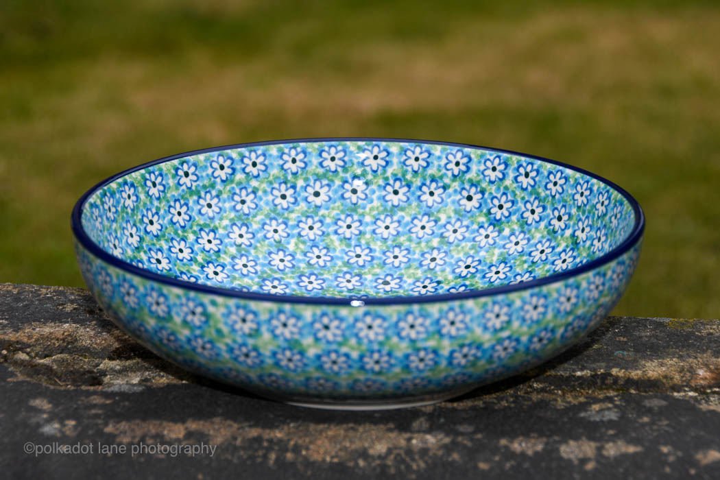 Turquoise Daisy Polish Pottery Salad Bowl from Polkadot Lane UK Shop