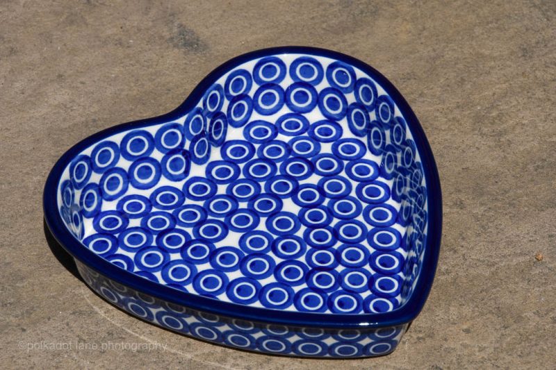 Polish Pottery Circles Pattern Shallow Heart Dish by Ceramika Artystyczna