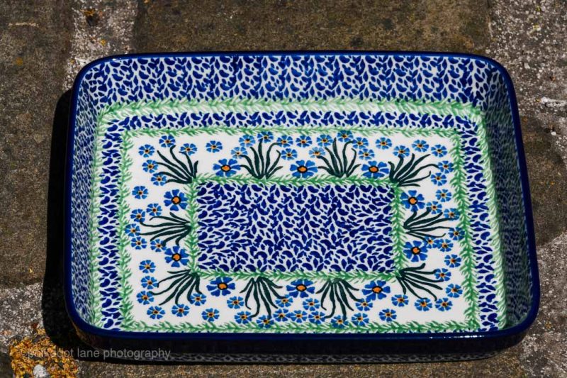 Polish Pottery Forget me not Shallow Oven Dish from Polkadot Lane