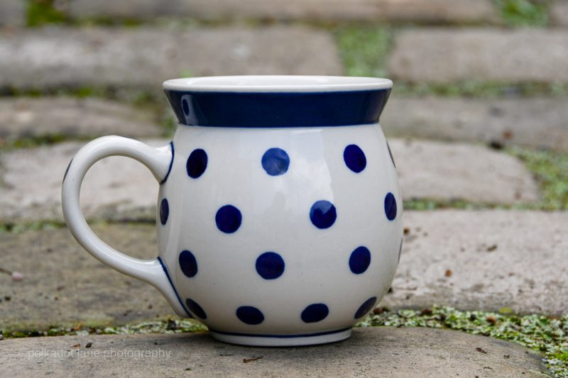 Polish Pottery Blue Spots on white Large Mug from Polkadot Lane