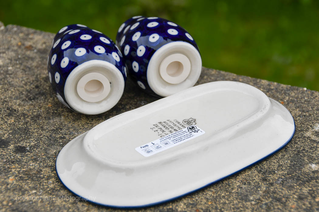 Blue Spotty Salt and Pepper Set from Polkadot Lane Polish Pottery Shop