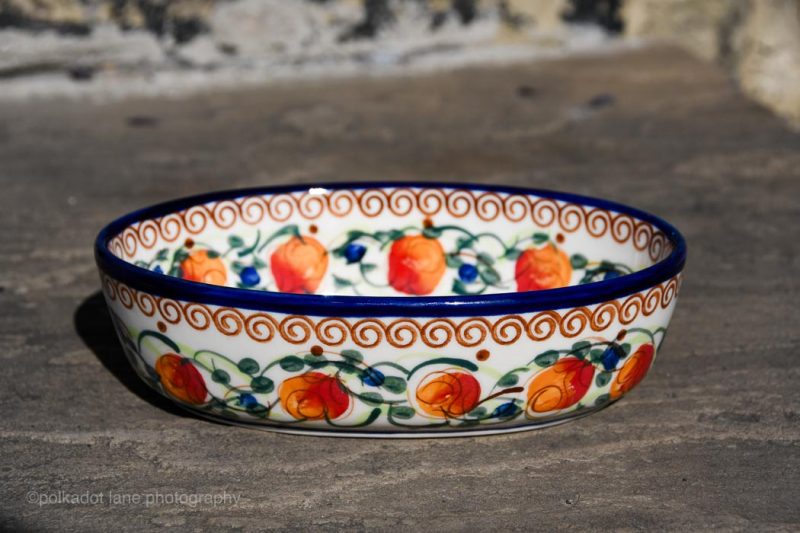 Orange Rose Pattern Small Oval dish by Ceramika Millena