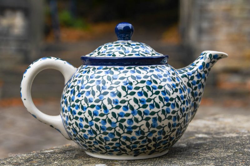 Polish Pottery Blue Berry Leaf Teapot for Two by Ceramika Artystyczna