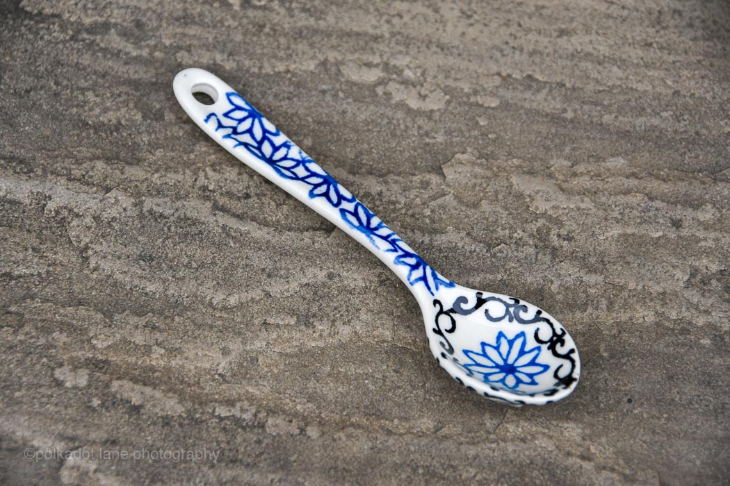 Blue Daisy Ceramic Teaspoon by Ceramika Artystyczna Polish Pottery