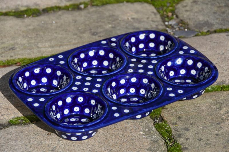 Yorkshire pudding Dish Polkadot Blue Pattern by Ceramika Artystyczna