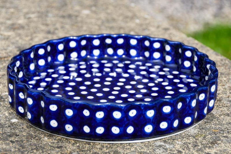 Polish Pottery Polkadot Blue Flan Dish by Ceramika Artystyczna