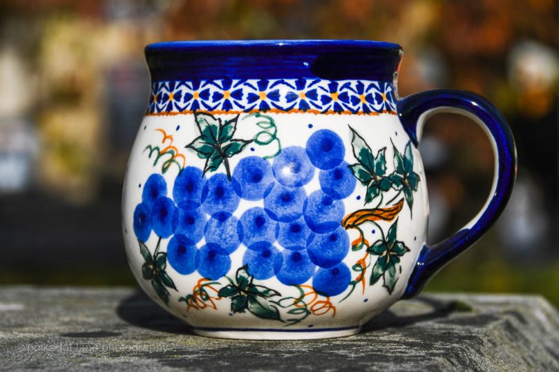 Millena Polish pottery Large Mug Blue Berry Pattern from Polkadot Lane UK