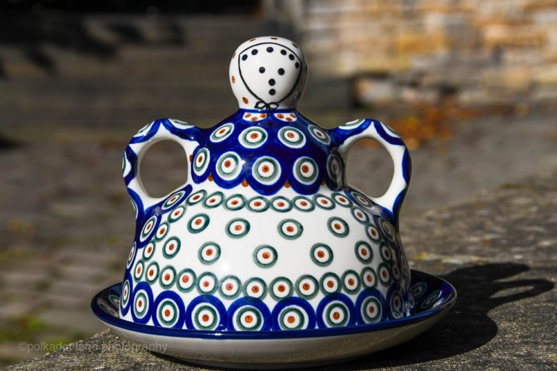 Polish Pottery Peacock Leaf Cheese Lady from Polkadot Lane