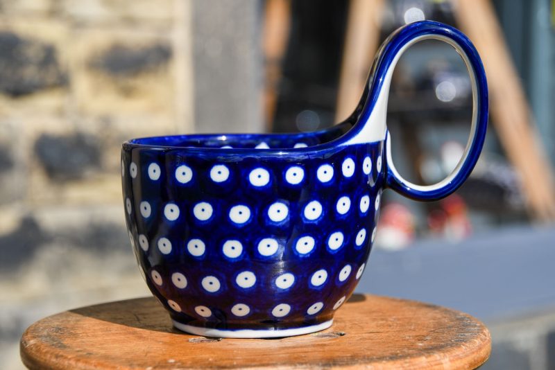 polish Pottery Polkadot Blue Soup Mug by Ceramika Artystyczna.