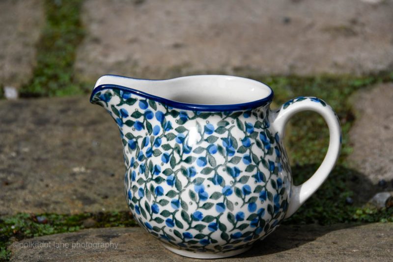 Polish Pottery Blue Berry Leaf Milk Jug by Ceramika Artystyczna from Polkadot Lane