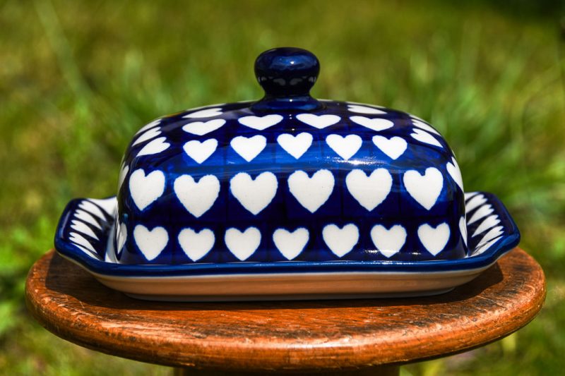 Polish Pottery Hearts pattern Butter Dish by Ceramika Artystyczna