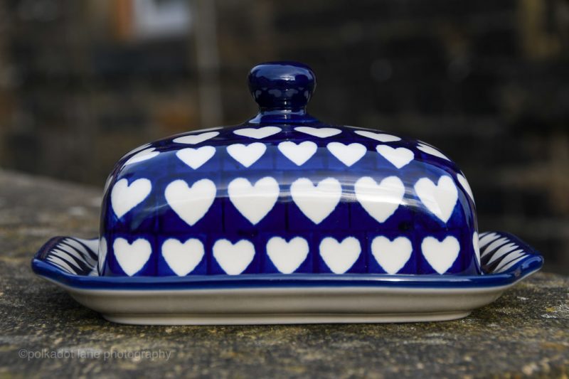 Polish Pottery Butter Dish Large Hearts Pattern by Ceramika Artystyczna