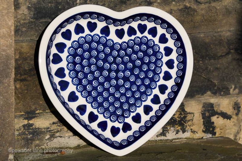 Polish Pottery Heart Shaped Plate Heart and Swirl Pattern by Ceramika Zaklady.