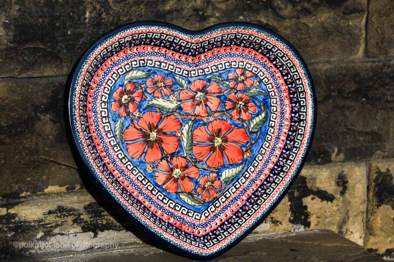 Poppy Pattern Heart Shaped Serving Plate by Ceramika Zaklady.