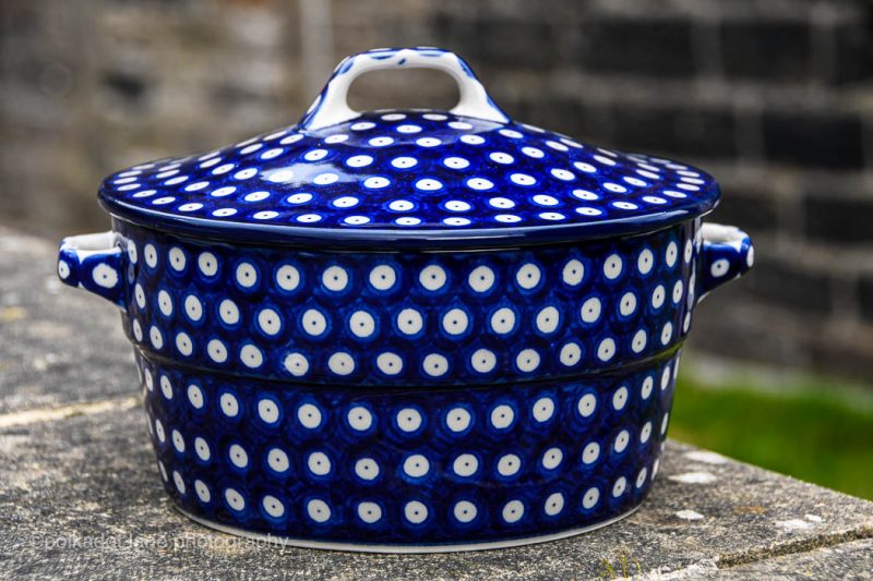 Casserole Dish Blue Spotty Pattern by Ceramika Artystyczna. Buy on line from Polkadot Lane UK shop.