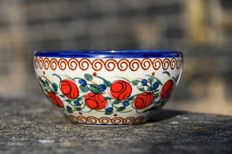 Unikat Red Rose Pattern Dip Bowl by Ceramika Millena Polish Pottery. Buy on line from Polkadot Lane UK