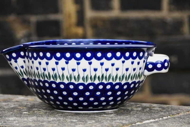Large Mixing Bowl by Ceramika Artystyczna Polish Pottery. Tulip Spot Pattern.
