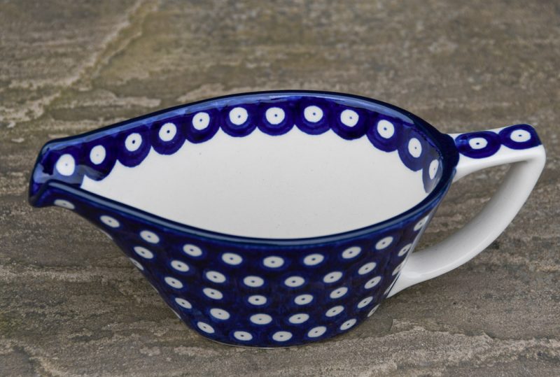 Polish Pottery Polkadot Blue Gravy Boat by Ceramika Artystyczna