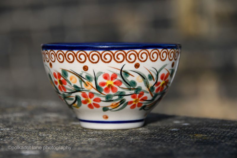 Small Dip Bowl Unikat Pattern Red Daisy by Ceramika Millena Polish pottery from Polkadot Lane UK shop.