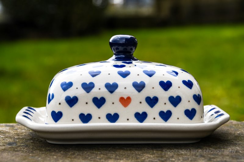 Polish Pottery Small Hearts pattern Butter Dish by Ceramika Artystyczna