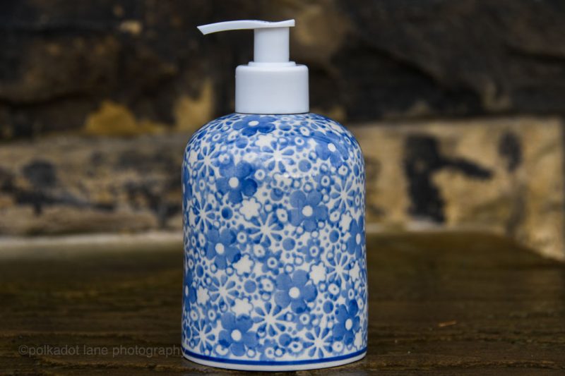 Polish Pottery Liquid Soap Dispenser from Polkadot Lane stockists of Ceramika Artystyczna Polish Ceramics