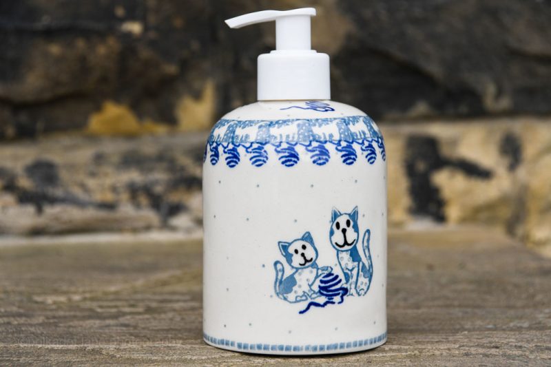 Polish Pottery Soap Dispenser Cat Pattern from Polkadot Lane UK importers of Ceramika Artystyczna Ceramics