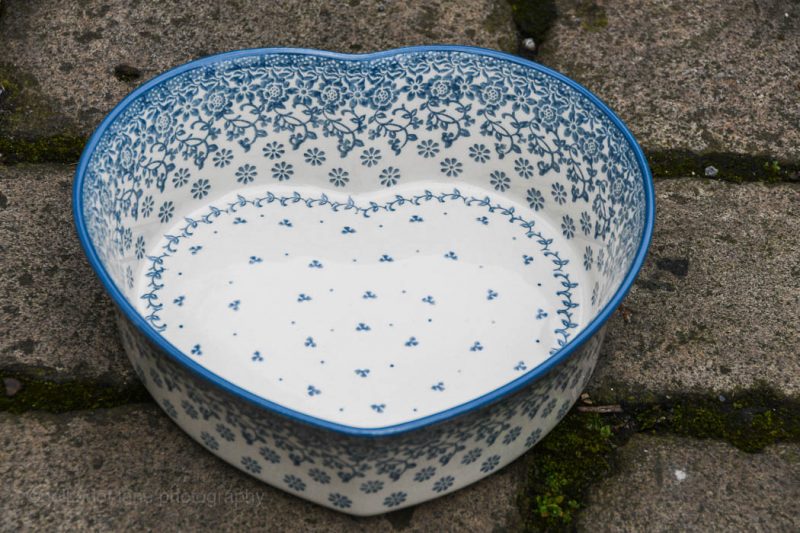 Polish Pottery Heart Shaped Baking Dish Spring Flowers Pattern by Ceramika Artystyczna. Buy on line from Polkadot Lane Uk