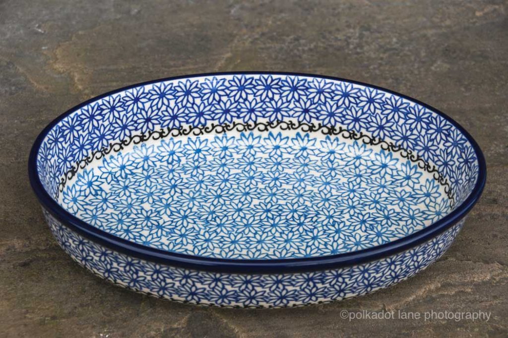 Blue Daisy Large Oval Dish in the kitchen Polkadot Lane shop uk