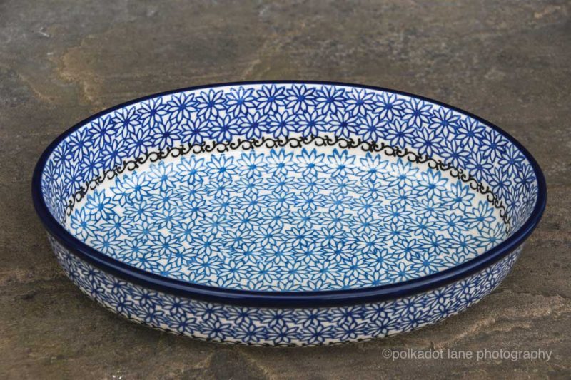 Polish Pottery Blue Daisy Large Oval Oven Dish by Ceramika Artystyczna