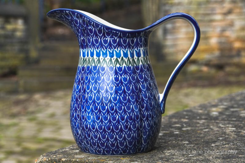 Blue Tulip Large Spout Jug from Polkadot Lane importers of Ceramika Artystyczna Polish Ceramics.