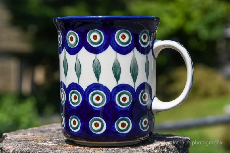 Polish Pottery Large Tea Mug Peacock Leaf Pattern by Ceramika Artystyczna