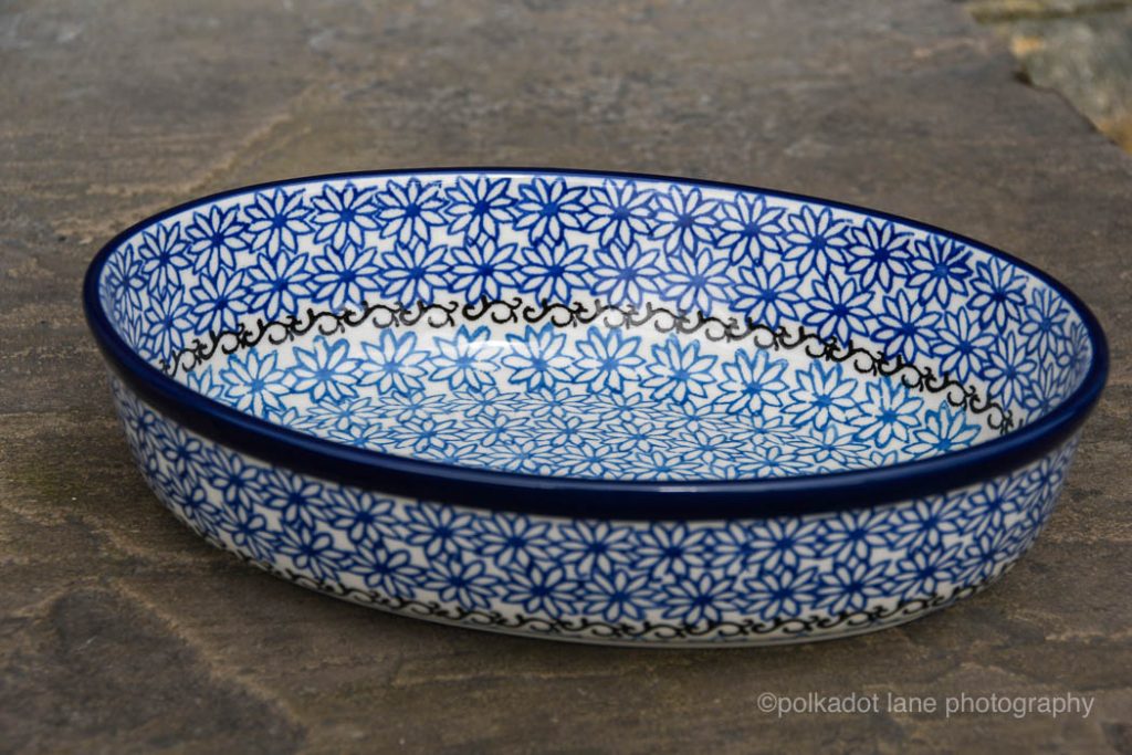 Blue Daisy Oval Dish In the Kitchen Polkadot Lane Polish Pottery