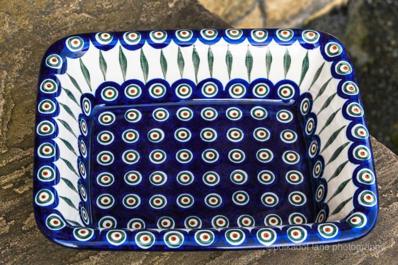 Ceramika Artystyczna Peacock Leaf Medium Size Oven Dish from Polkadot Lane Polish Pottery Shop.