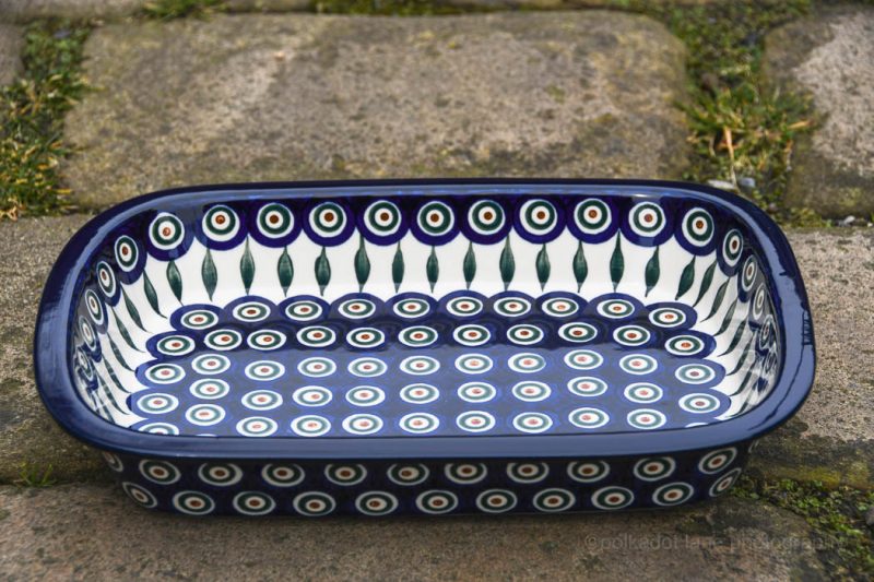 Polish Pottery Peacock Leaf Medium Pie Dish Ceramika Artystyczna from Polkadot Lane UK