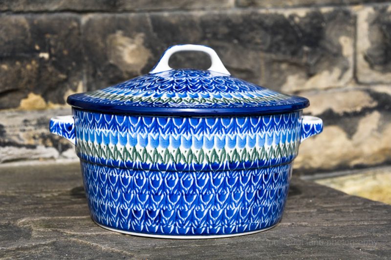 Ceramika Artystyczna Casserole Dish Blue Tulip Pattern from Polkadot Lane Polish Pottery